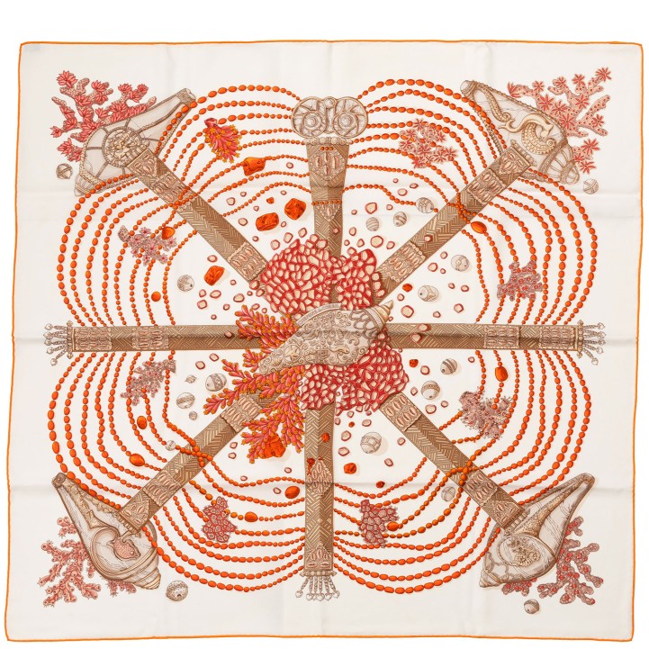 HERMÈS silk carré 'CHEMINS DE CORAIL', 