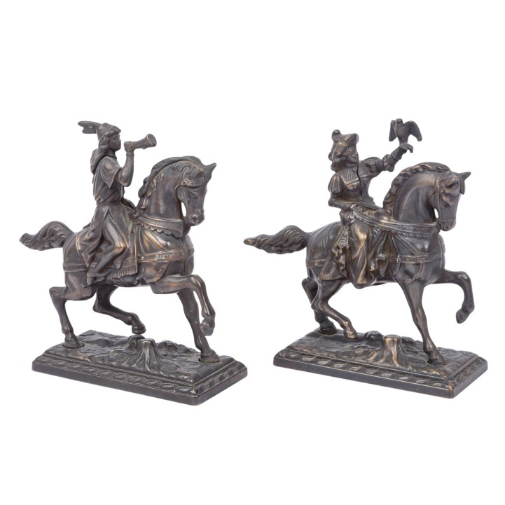 BILDHAUER 19th/20th century, pair of hunter figures 'Hornblower' & 'Falconer', Historicism, 