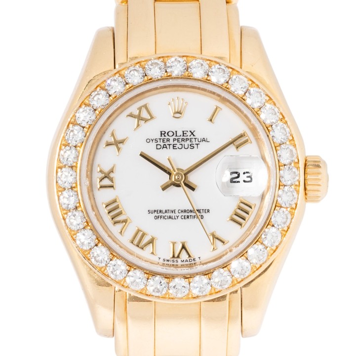 ROLEX Pearlmaster Ref 69298 'LC100' Damenuhr von 1996. Box und Papiere.  