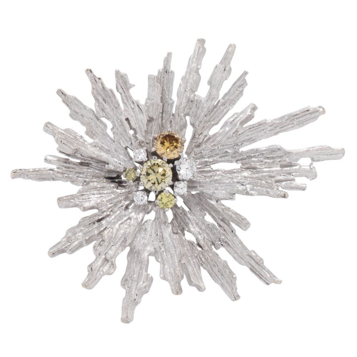 LAUDIER Brosche mit 8 fancy Brillanten (weiß, grün, gelb), 