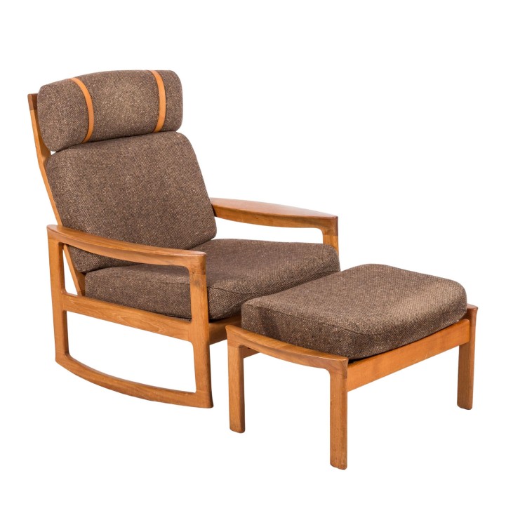 SVEN ELLEKAER, rocking chair and ottoman 'Borneo', around 1970 