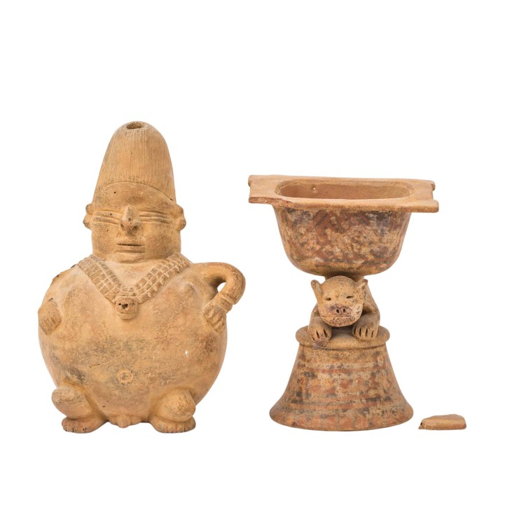 2 figürliche Gefäße aus Keramik im präkolumbianischen Stil: 