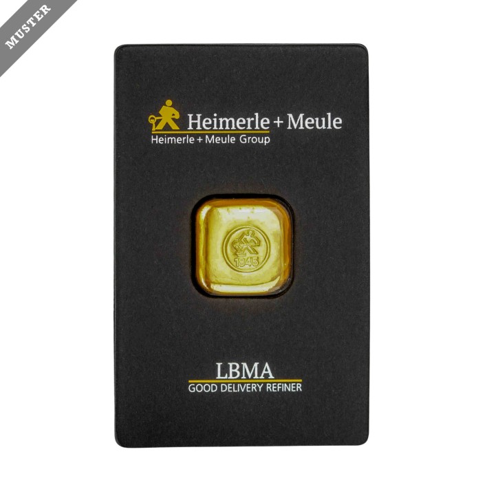 Goldbarren - 1 g GOLD fein, geprägter Goldbarren, Heimerle+Meule, 