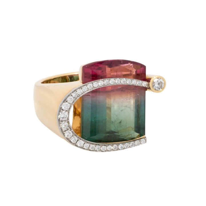 Ring mit Turmalin, 19,41 ct, bicolor,  