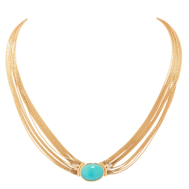 Elegantes Collier mit Türkis und Brillanten, 