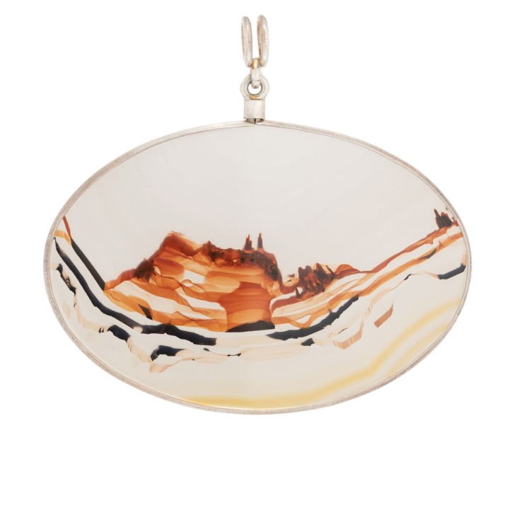 'Landscape agate' pendant in silver setting,  