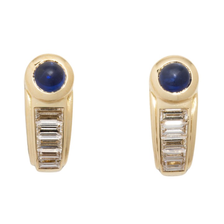 Paar Clipohrstecker mit 2 runden Saphircabochons, 