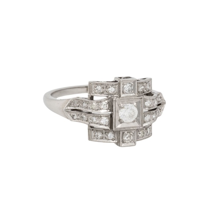 Ring im Art Déco Stil mit Altschliff-Diamant,  