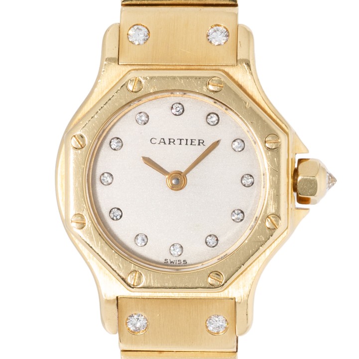 CARTIER Santos Octagon Ref 0906 'Diamond Dial' Damenuhr von 1985 mit Papieren. 