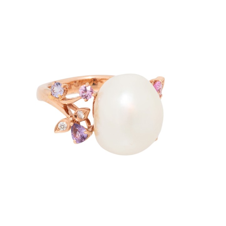 SCHOEFFEL Ring mit Perle, Saphiren und Brillanten 