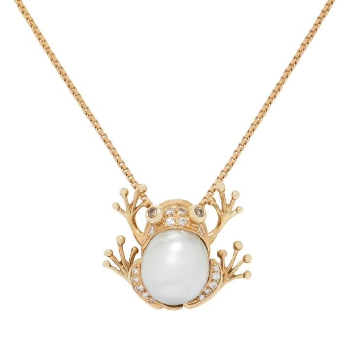 Kette "Frosch" mit Perle und Brillanten 