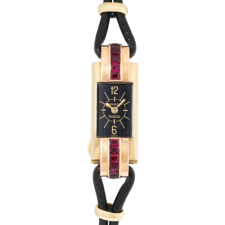 JAEGER-LeCOULTRE hochfeine und seltene Vintage Duoplan "Rubies". Ca. 1940er Jahre. 