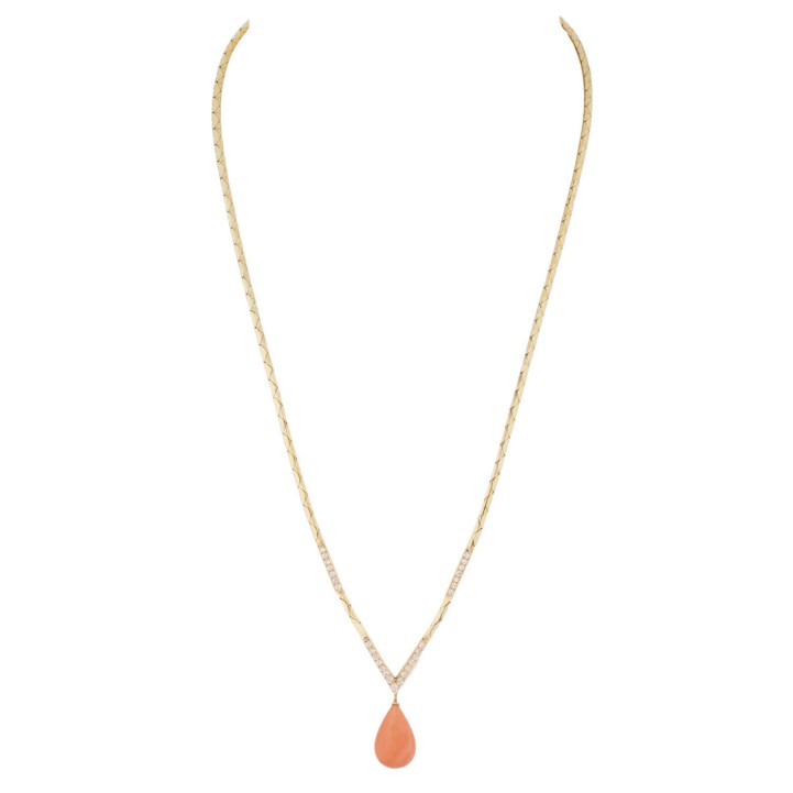 Collier mit feinem Koralltropfen und Brillanten  