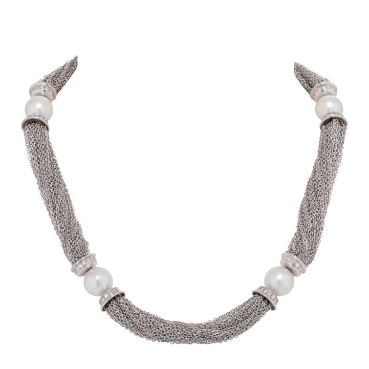 Mehrreihiges Collier mit Perlen und Diamanten, 