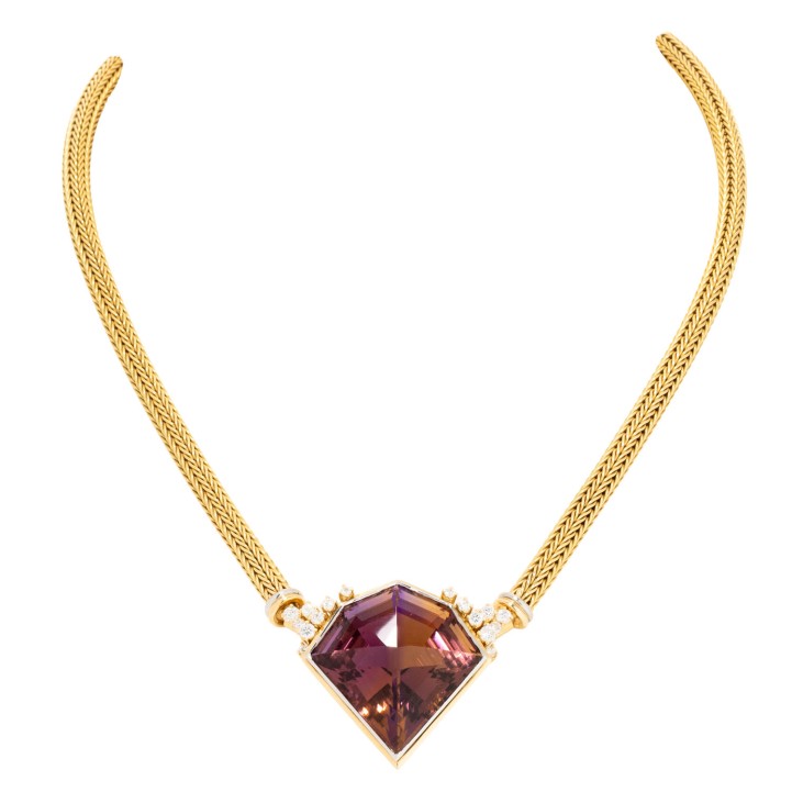 Flechtcollier mit Ametrin von ca. 60 ct, 