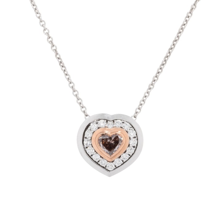 Herzanhänger mit Fancy Pink-Brown Diamant 0,78 ct. 