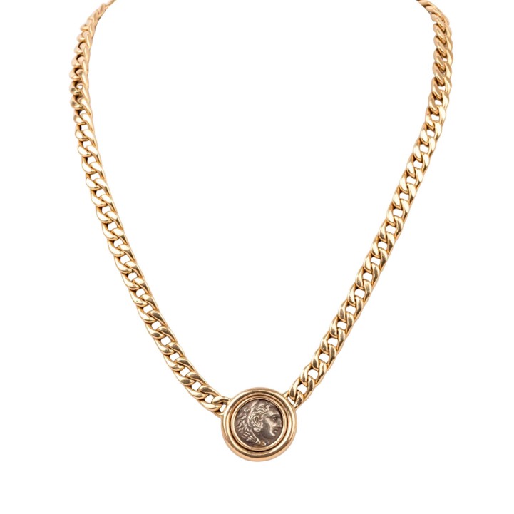 Makedonien – Silberdrachme 4. Jh. v. Chr. mit Goldcollier, 