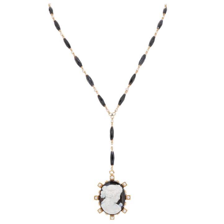 Kette und Anhänger/Brosche mit Achatkamee,  