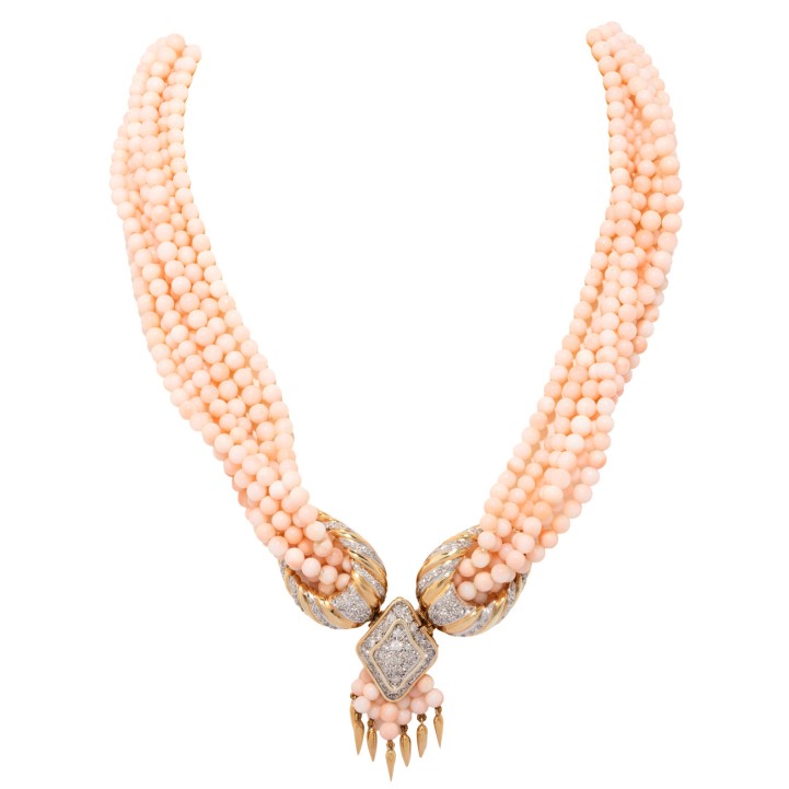 Mehrreihiges Collier aus Engelshautkoralle, 