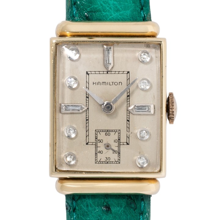 HAMILTON Vintage Armbanduhr in 14K Gold im Art Déco Stil. 