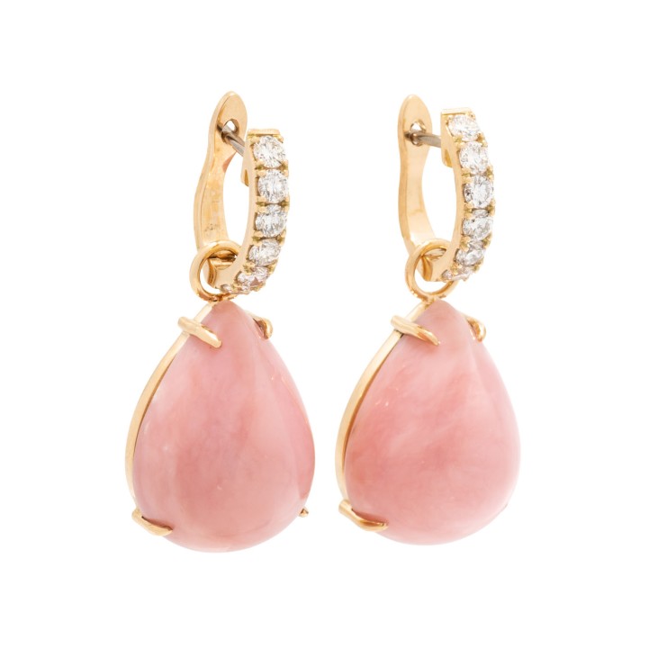Brillant-Creolen mit Pink-Opal Tropfeneinhänger  
