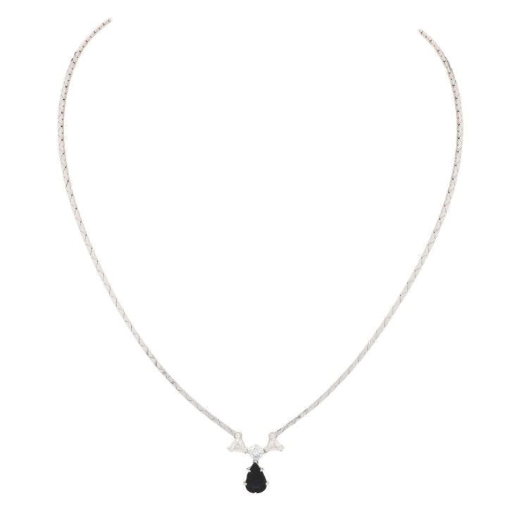 Collier mit Saphirtropfen, 2 Diamantdreiecken 