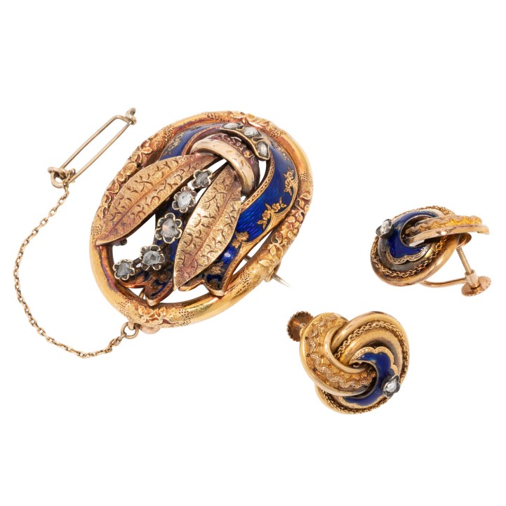 Biedermeier Set Brosche und Ohrringe, 