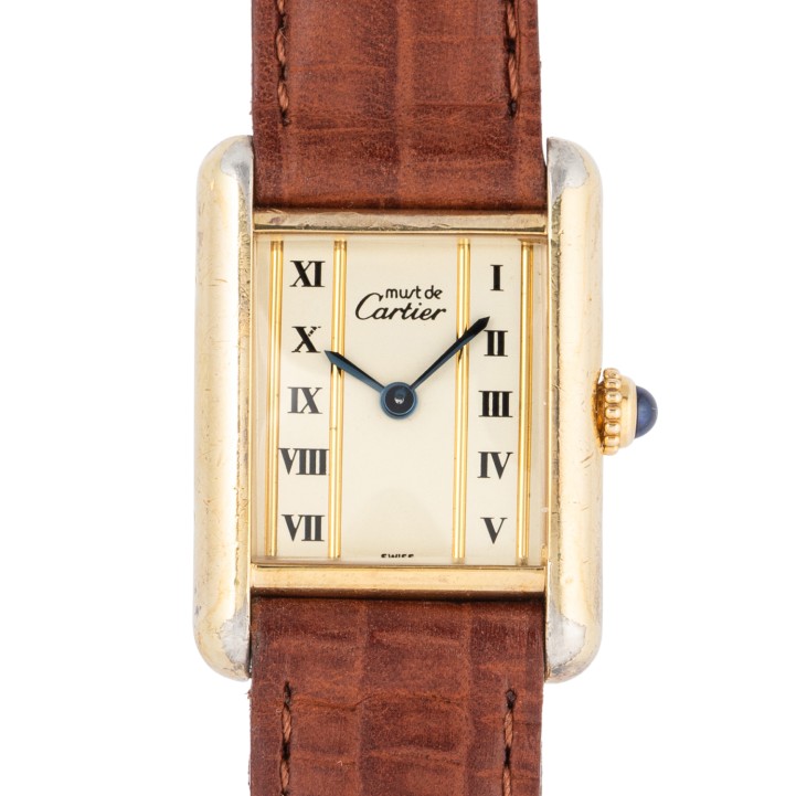 CARTIER Tank Vermeil Ref. 366001 mit Box und Papieren von 1987.  