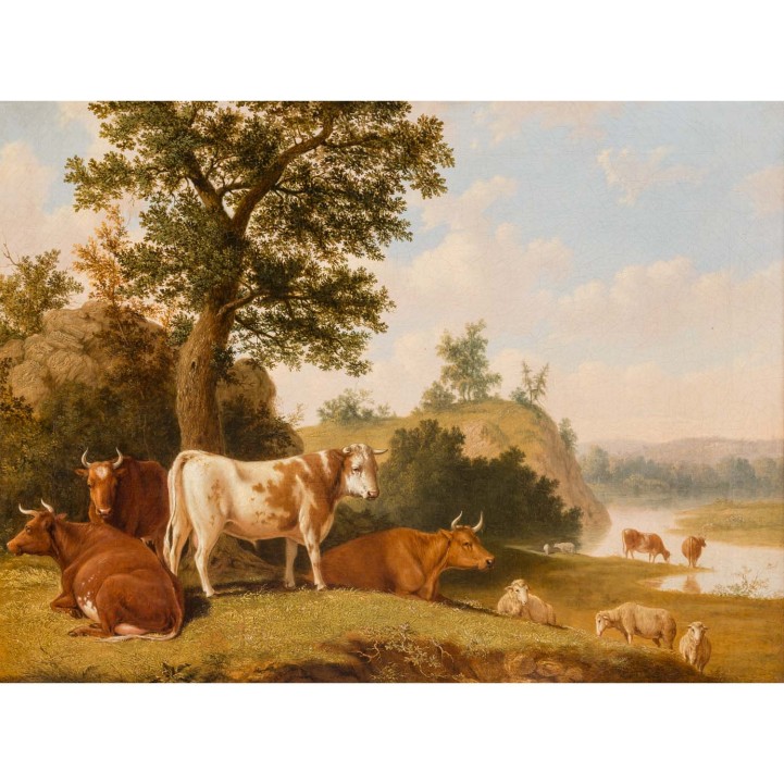 HINCKLEY, THOMAS HEWER (1813-1896), 'Rinder und Schafe an einem Flussufer', 1846, 