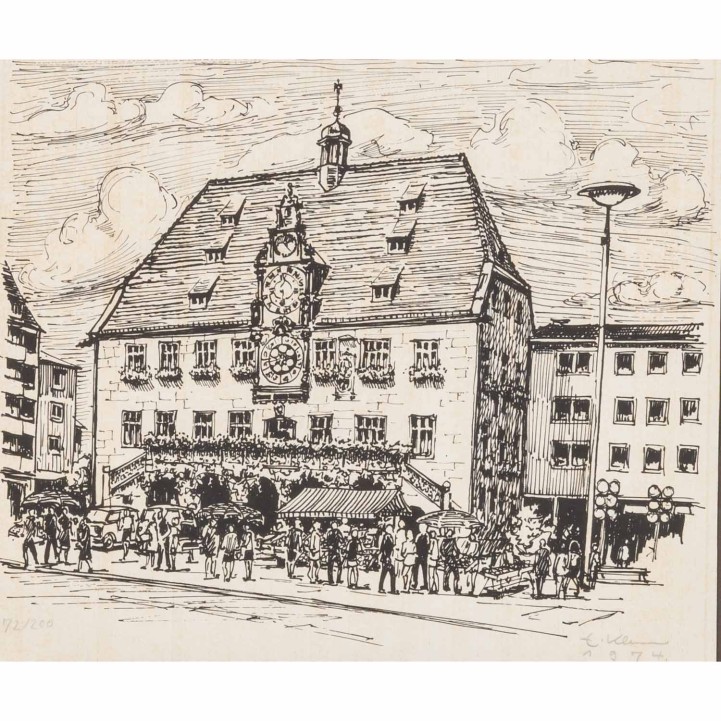 KLEIN, EITEL (1906-1990) "Das Rathaus von Heilbronn" 1974. 
