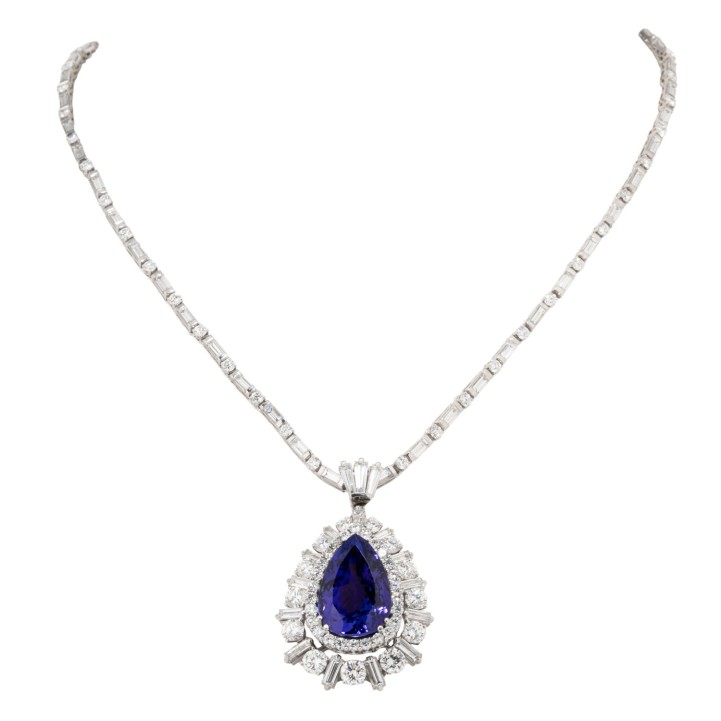 Collier mit Tansanit im Tropfenschliff, ca. 12 ct,  