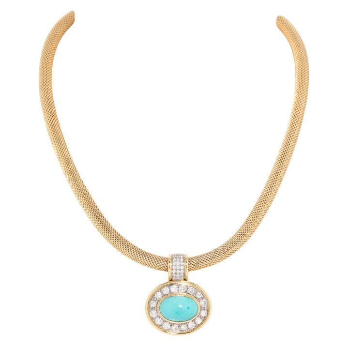 Anhänger mit Türkiscabochon und Brillanten  
