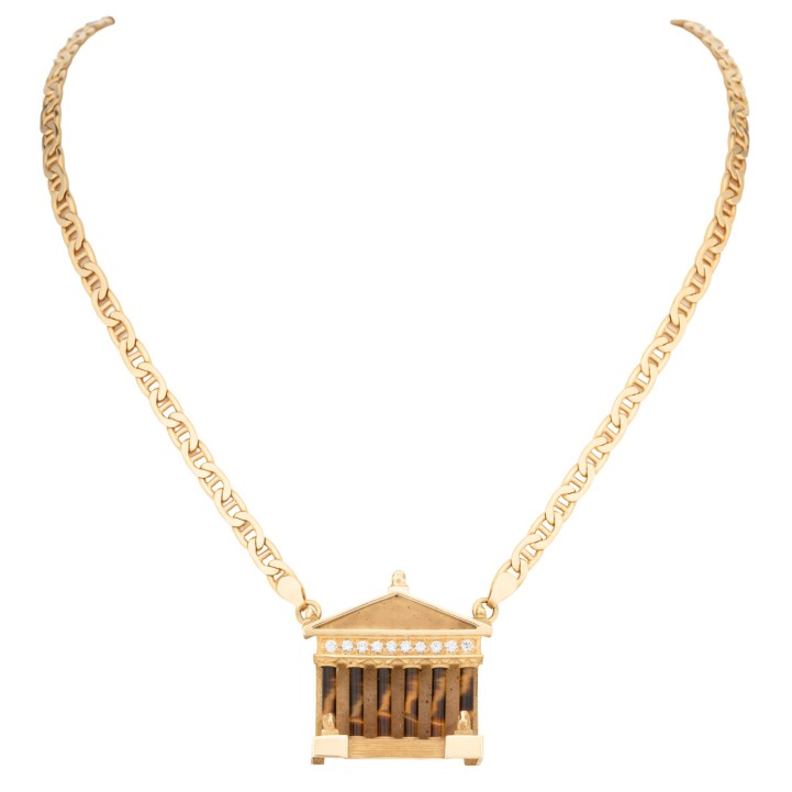 Collier 'PANTHEON' mit Tigerauge und 10 Brillanten 0,53 ct. 