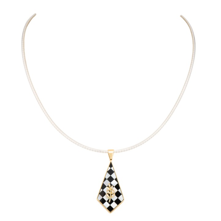 Collier mit Onix , Perlmutt und Brillanten 0,07 ct.  