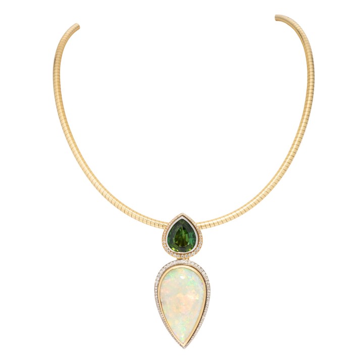 Elegantes Collier mit Opal  29,52 ct. und Turmalin 11,92 ct.  