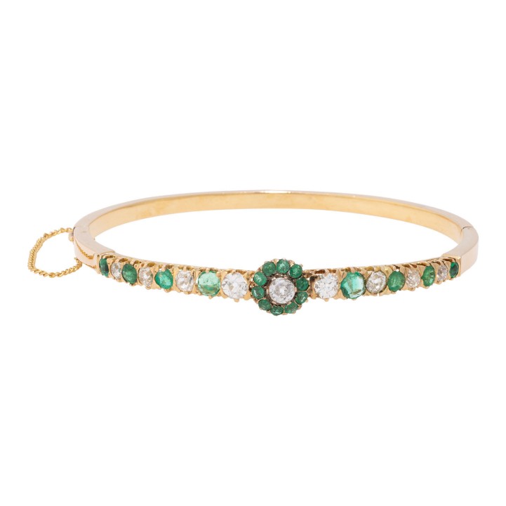Armspange mit Smaragden und Altschliff-Diamanten zus. ca. 1,4 ct.  