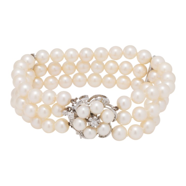 3-reihiges Akoya-Zuchtperlen-Armband . 