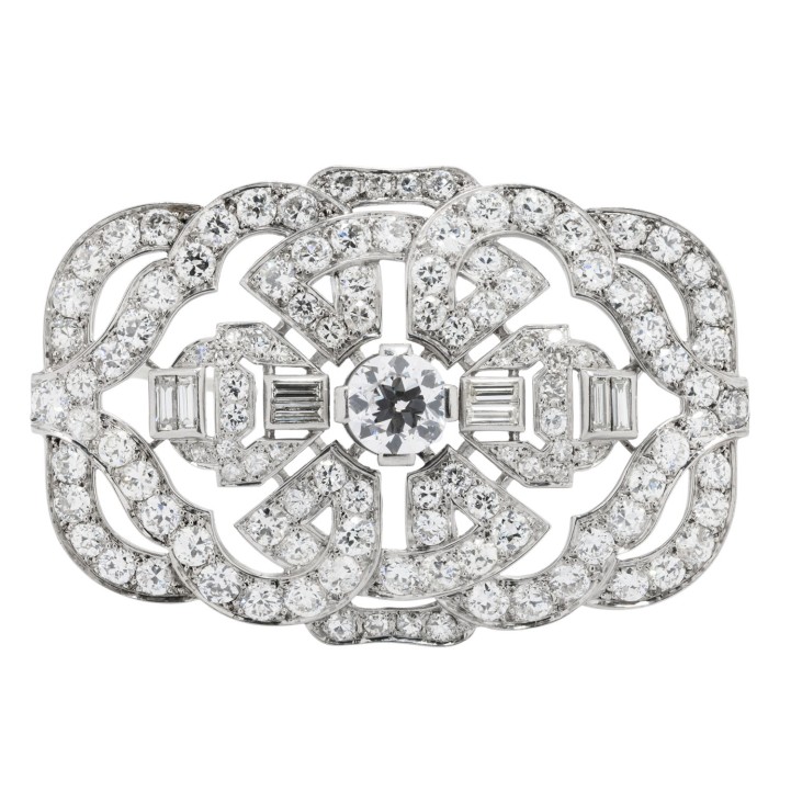 Art Déco Brosche mit zahlreichen Diamanten 
