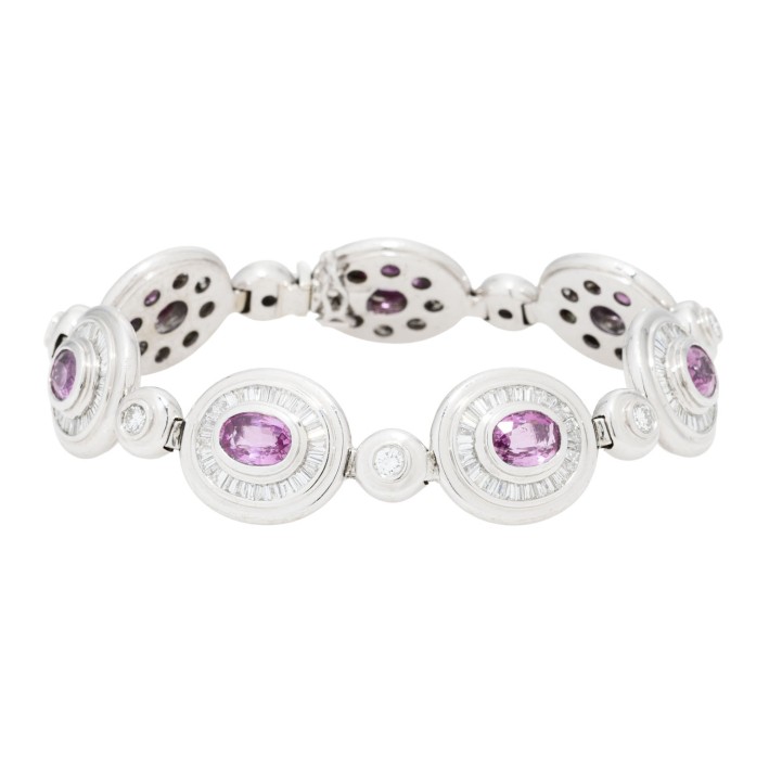 VON HOFEN Armband mit 7 pink Safiren 7,11 ct.  und Diamanten zus. 5,12 ct. 