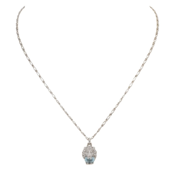 GUCCI Collier mit Anhänger 'Löwenkopf mit Aquamarin', 