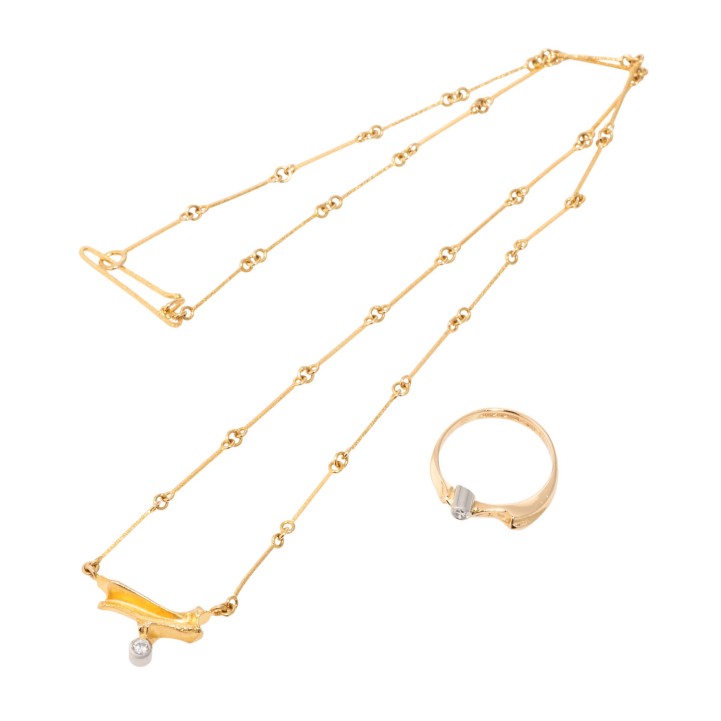 LAPPONIA Set aus Kette und Ring mit 2 Brillanten zus. 0,13 ct (grav.), 