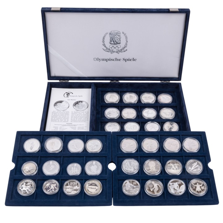 Sammlung Olympische Spiele - 36x Silbermünzen der 90er Jahre in PP 