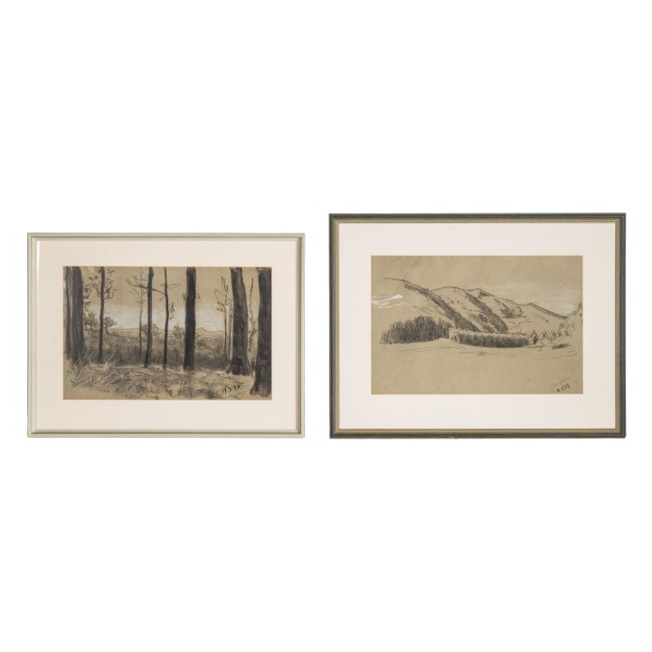 Künstler der GRÖTZINGER MALERKOLONIE (1. H. 20. Jh.), 2 Landschaftszeichnungen, 1932/33, 