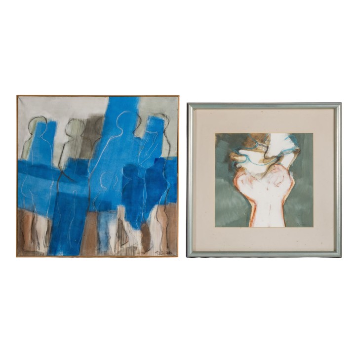 MALER/IN 20./21. Jh., 2 Kompositionen mit abstrahierten Figuren, 1986, 