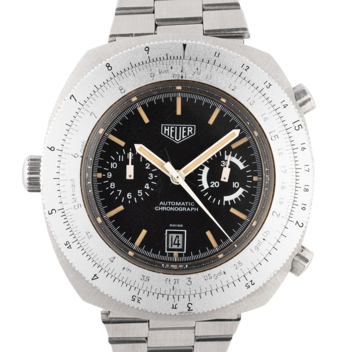 HEUER Calculator Herren-Chronograph Ref. 110633 mit Papieren 1981. 