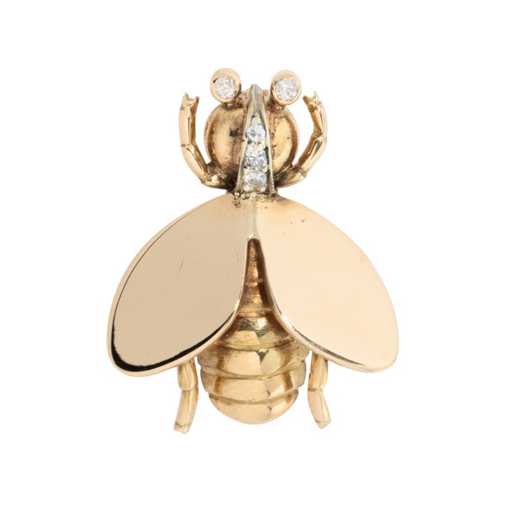 Brosche 'Fliege' mit Diamanten zus. ca. 0,05 ct,  