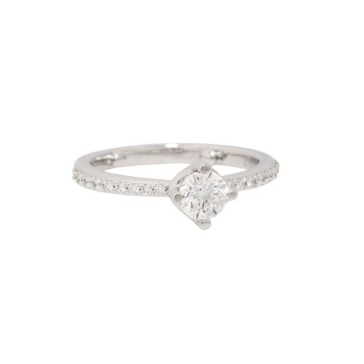 Solitärring mit Brillant 0,51 ct, FW (F-G)/VS1 (grav.), 