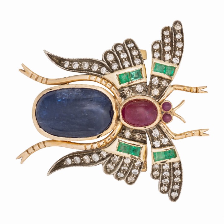 Brosche 'Insekt' mit Saphirabochon ca. 18,26 ct, 