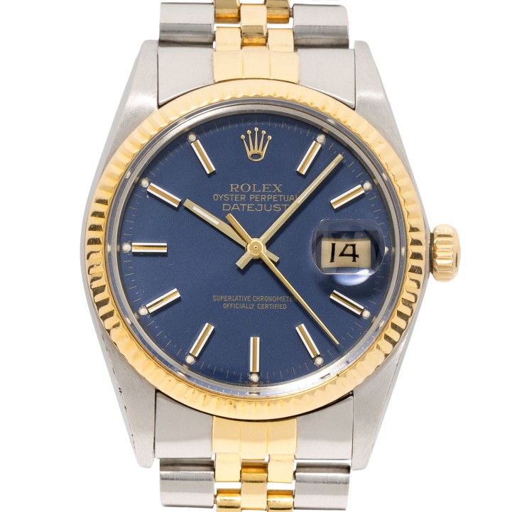 ROLEX Datejust 36 Ref 16013 'Blue Dial' LC100 Herrenuhr von 1983 mit Papieren.   