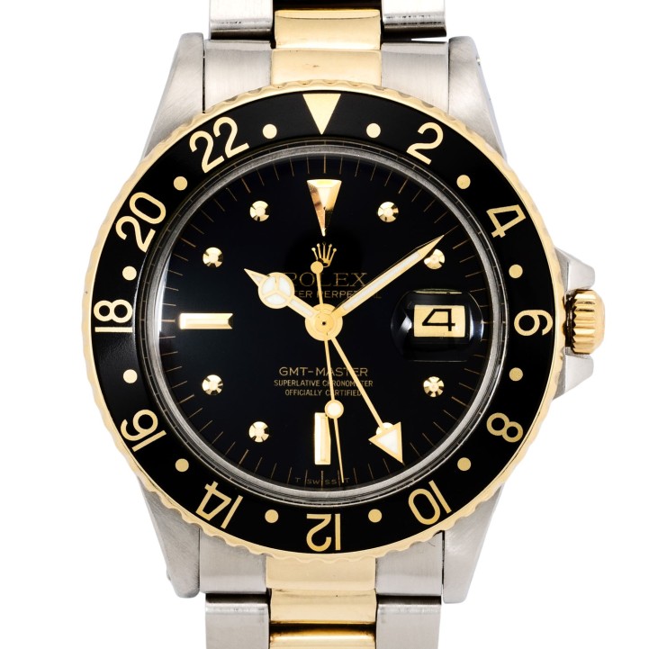 ROLEX GMT-Master Ref 1675 'Nipple Dial'  Herrenuhr von 1981. Box und Papiere.  